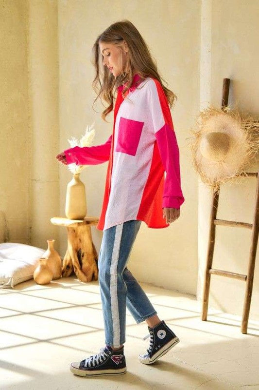 Color Block Button Up Shirt