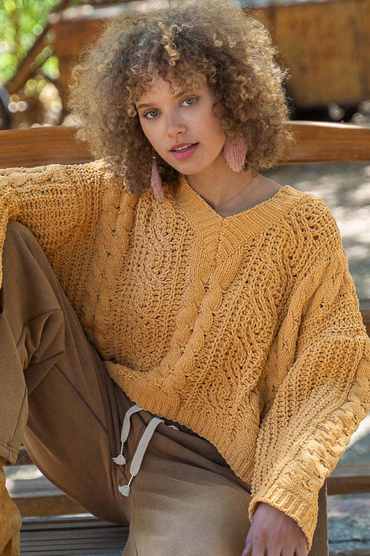 V Neck Twisted Crop Knit Sweater