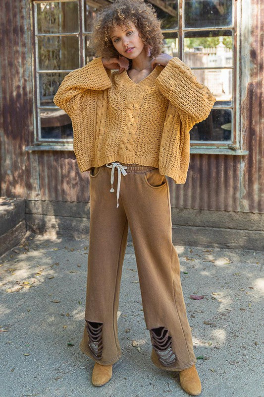 V Neck Twisted Crop Knit Sweater