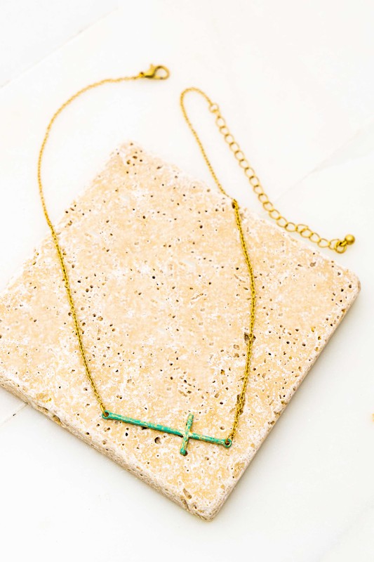 Patina Horizontal Cross Necklace
