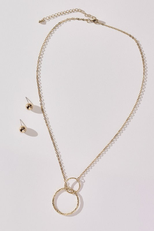 Double Circle Charm Necklace and Earrings Set