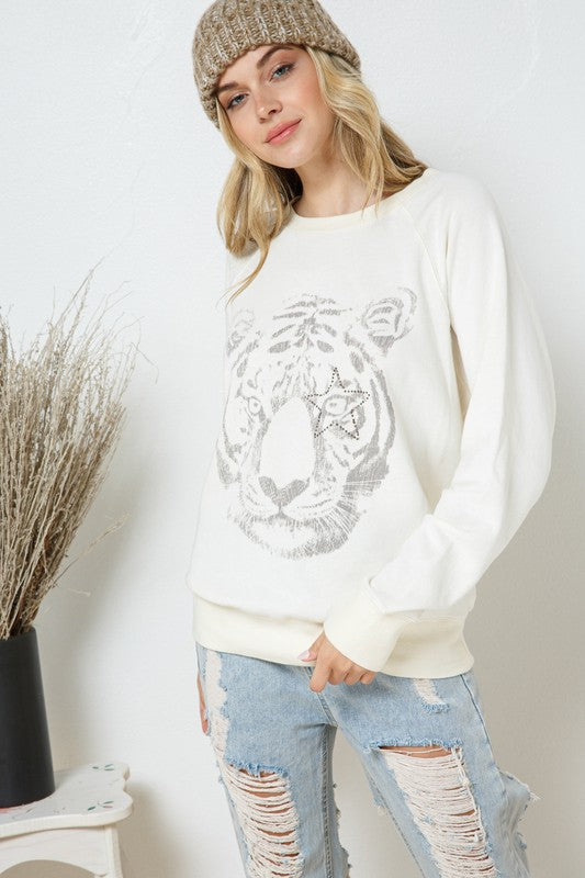 French Terry Tiger Studded Sweatshirt