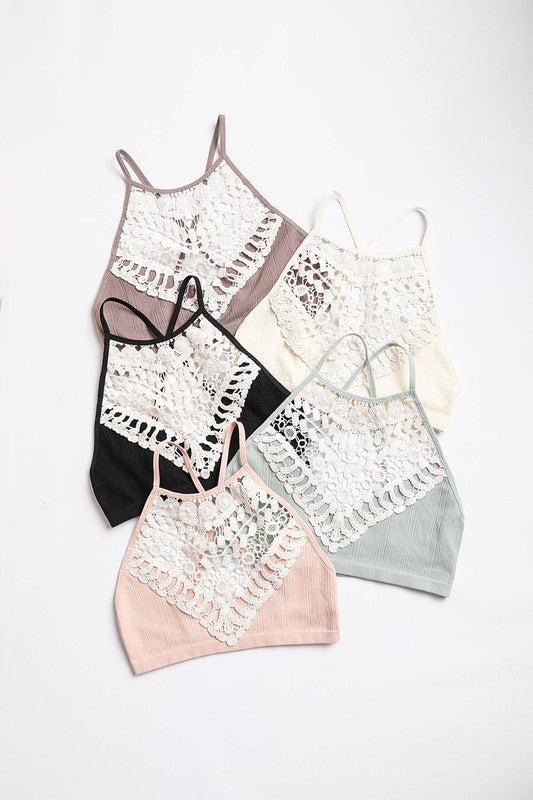 High Neck Crochet Lace Bralette