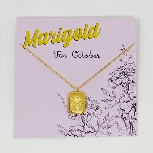 Engraved Flower Birthstone Pendant Necklace