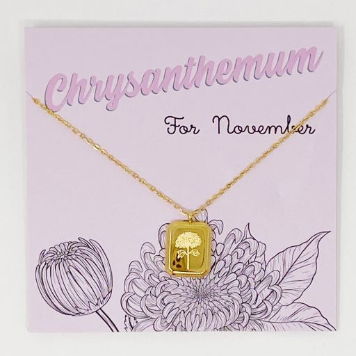 Engraved Flower Birthstone Pendant Necklace