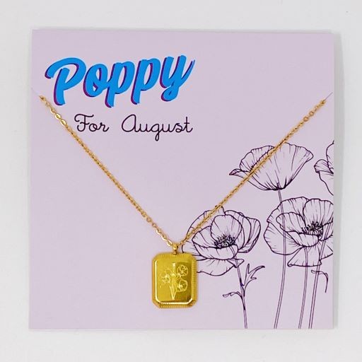 Engraved Flower Birthstone Pendant Necklace