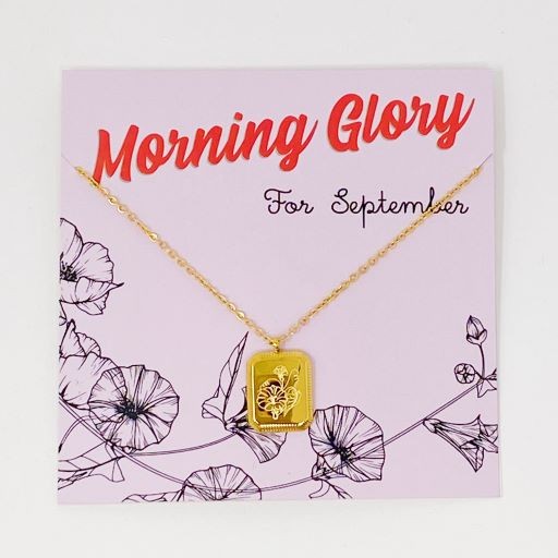Engraved Flower Birthstone Pendant Necklace