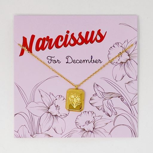 Engraved Flower Birthstone Pendant Necklace