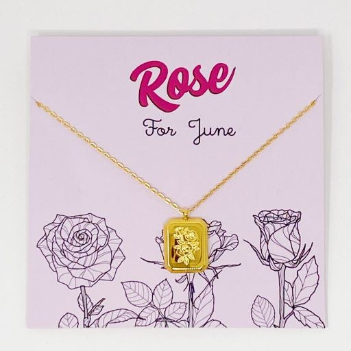 Engraved Flower Birthstone Pendant Necklace