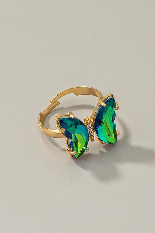Aurora-Borealis Crystal Butterfly Ring