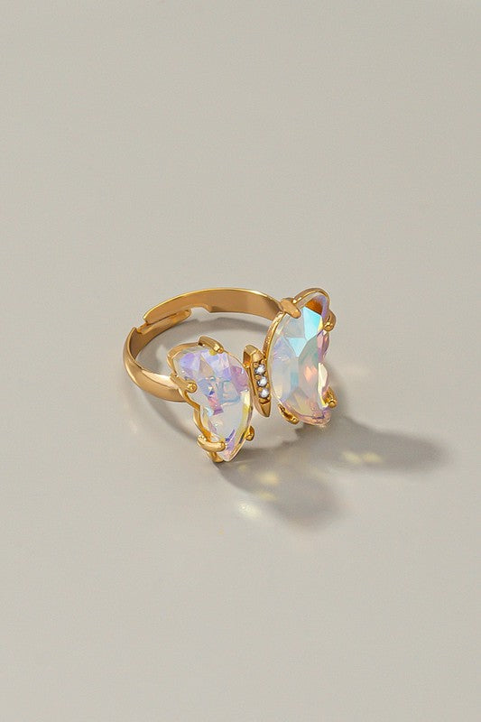Aurora-Borealis Crystal Butterfly Ring