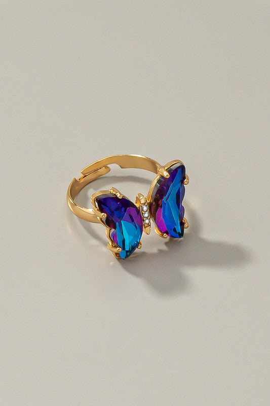 Aurora-Borealis Crystal Butterfly Ring