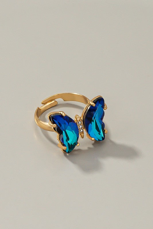 Aurora-Borealis Crystal Butterfly Ring