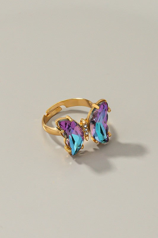 Aurora-Borealis Crystal Butterfly Ring