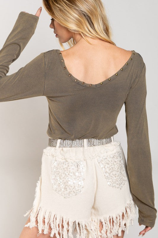 Studded V-Neck Top