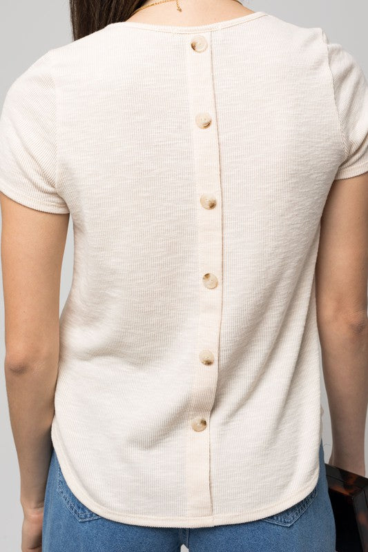 Short Sleeve Top w/ Button Detail on Back