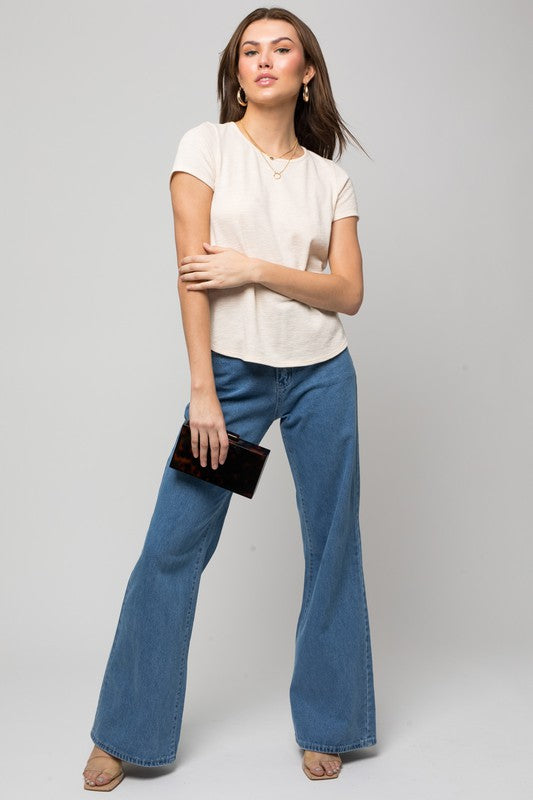Short Sleeve Top w/ Button Detail on Back
