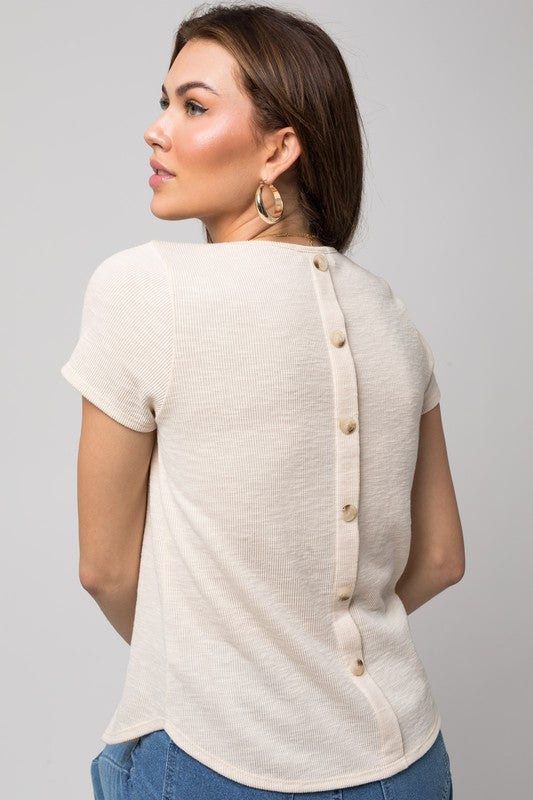 Short Sleeve Top w/ Button Detail on Back