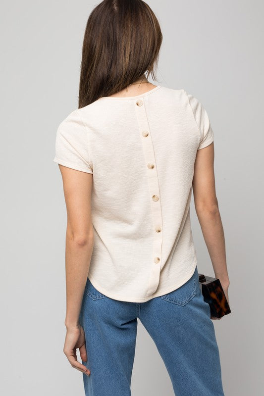 Short Sleeve Top w/ Button Detail on Back
