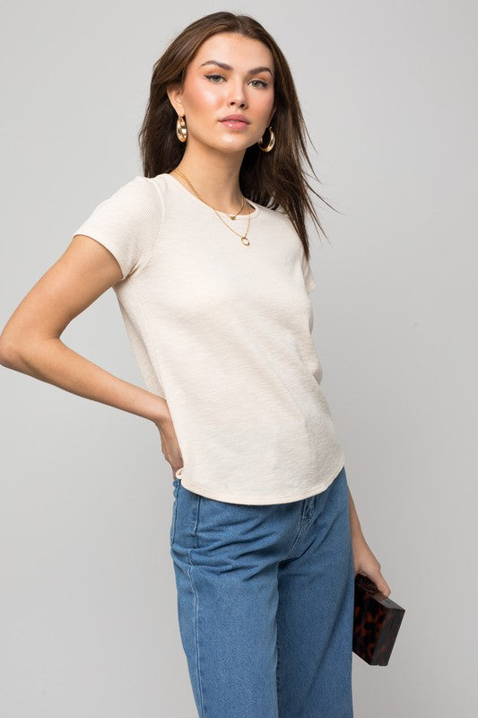 Short Sleeve Top w/ Button Detail on Back