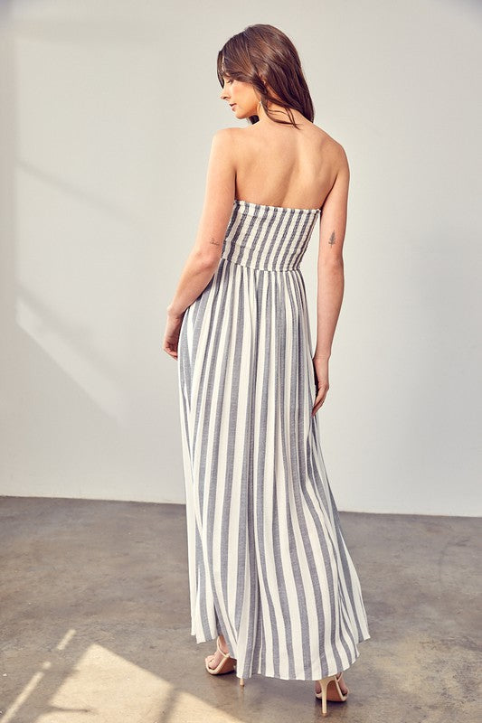 Strapless Stripes Maxi Dress