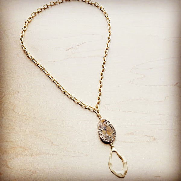 Matte Gold Necklace w/ Genuine Bronzite Pendant