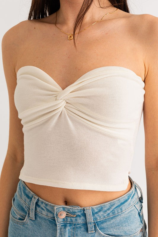 Crop Tube Top with Twist Detail