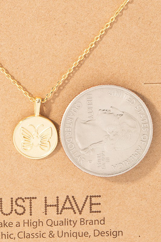 Butterfly Coin Pendant Necklace