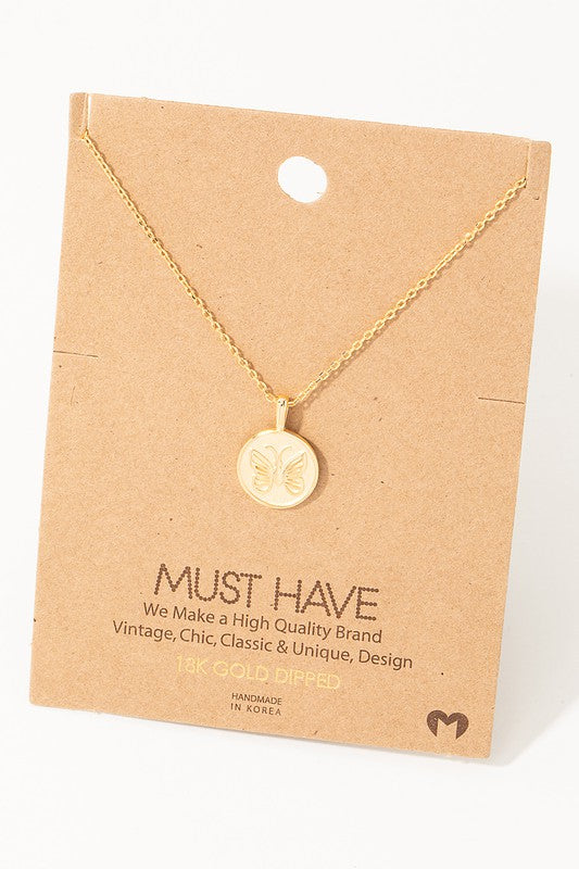 Butterfly Coin Pendant Necklace