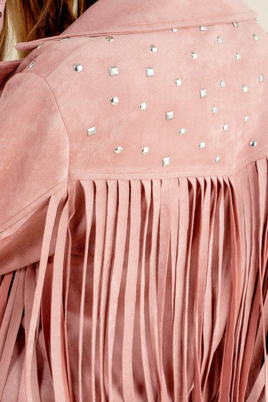 Make a Bold Western Statement with Studded Fringe Open Jacket