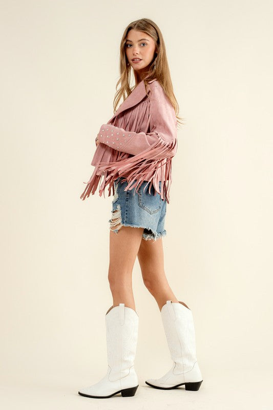 Make a Bold Western Statement with Studded Fringe Open Jacket
