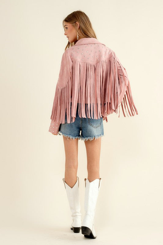 Make a Bold Western Statement with Studded Fringe Open Jacket