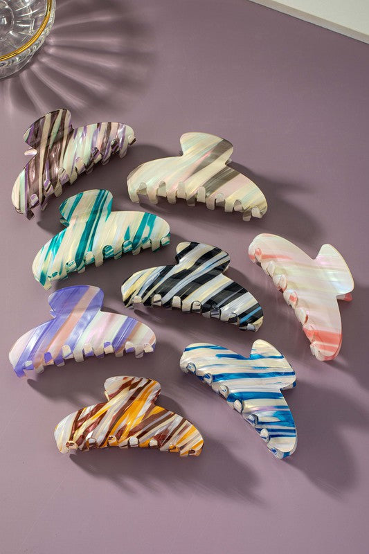 Large Colorful Striped Acetate Hair Claw Clip