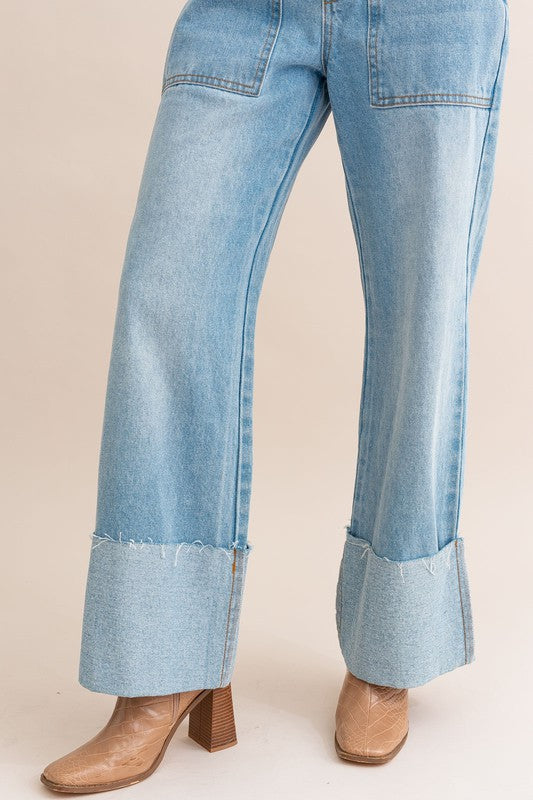 Wide Leg Cuffed Jeans