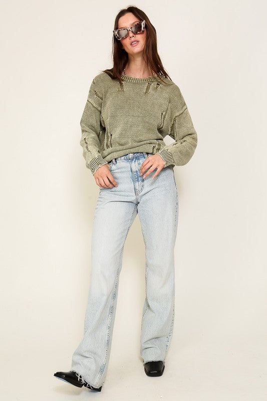Mineral-Wash Distressed Sweater