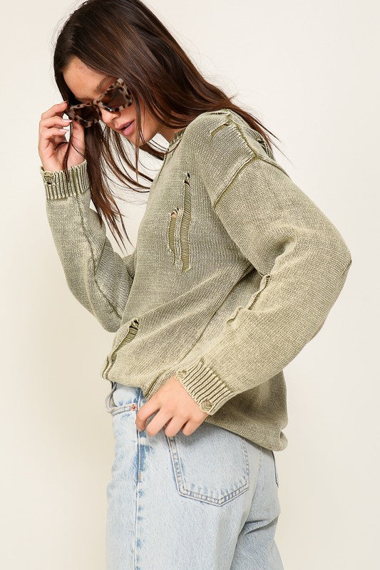 Mineral-Wash Distressed Sweater