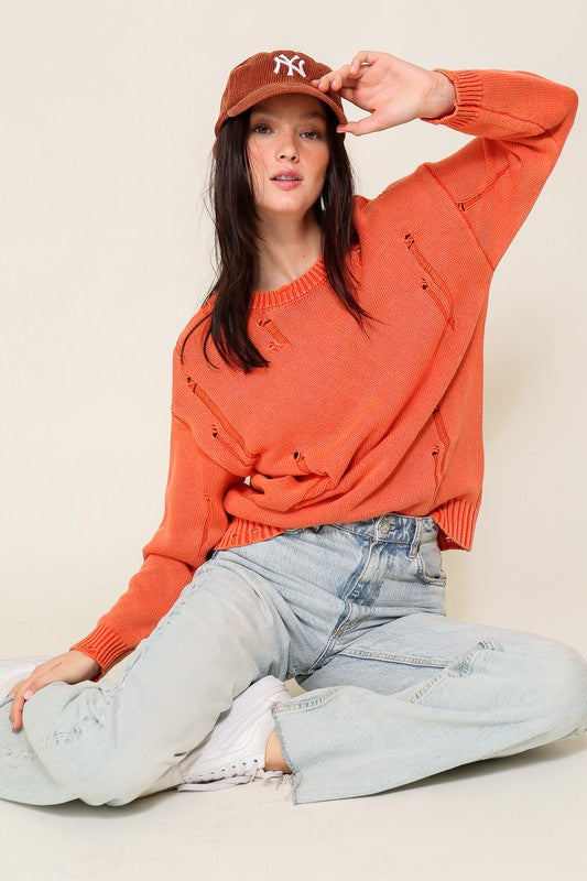 Mineral-Wash Distressed Sweater