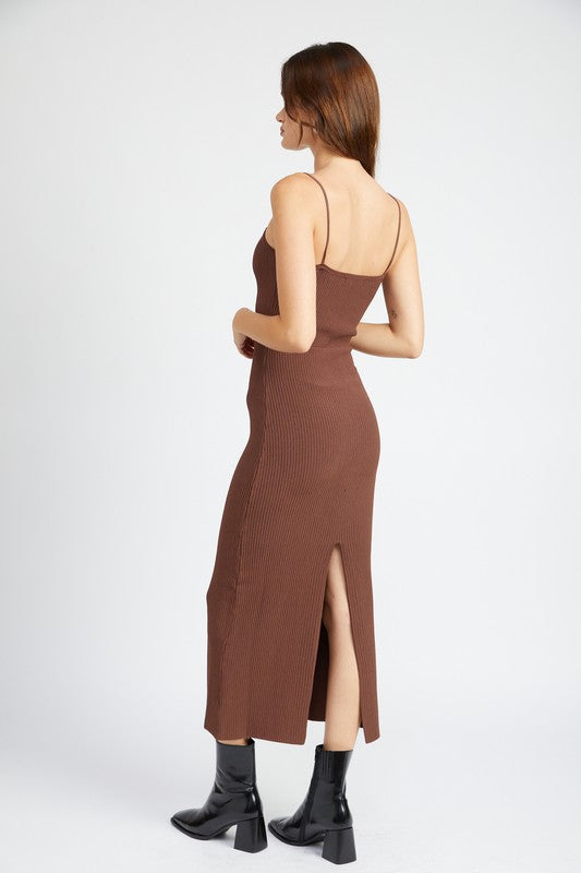 Back Slit Ribbed Maxi Dress
