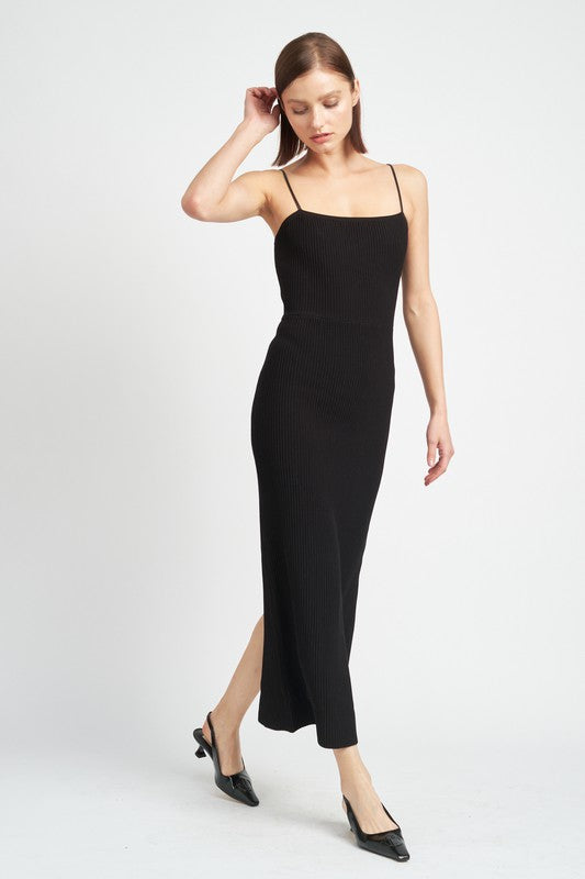 Back Slit Ribbed Maxi Dress