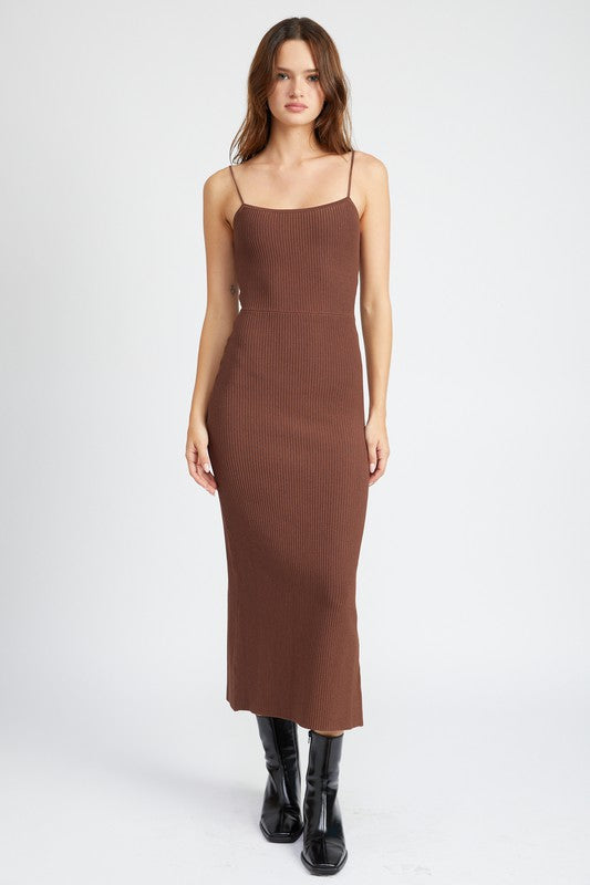 Back Slit Ribbed Maxi Dress