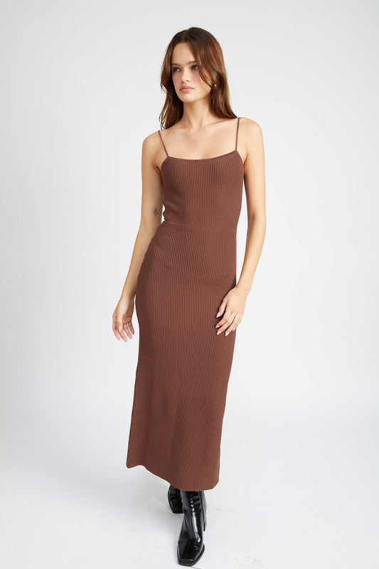 Back Slit Ribbed Maxi Dress