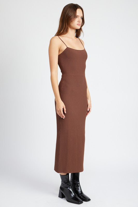 Back Slit Ribbed Maxi Dress