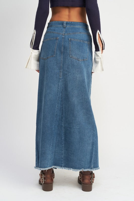 Belted Denim Maxi Skirt