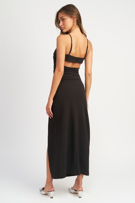 Loretta Ruched Slit Midi Dress