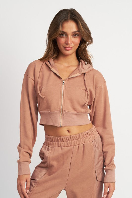 Rose Cropped Zip-Up Hoodie