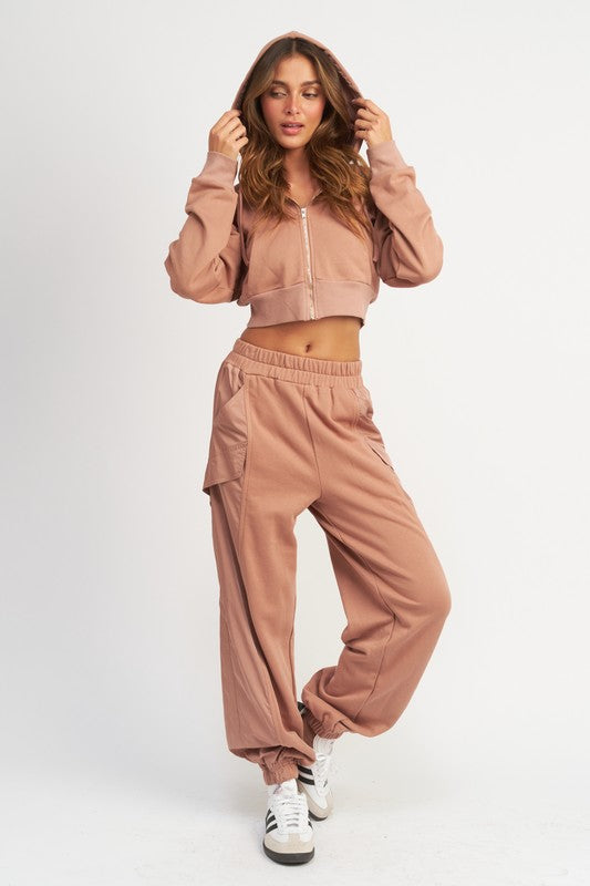 Rose Cropped Zip-Up Hoodie