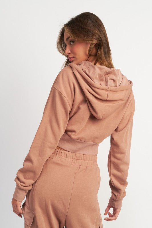 Rose Cropped Zip-Up Hoodie