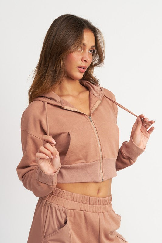 Rose Cropped Zip-Up Hoodie