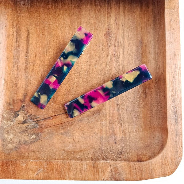 Eleanor Hair Clips in Navy Maroon - Set of 2