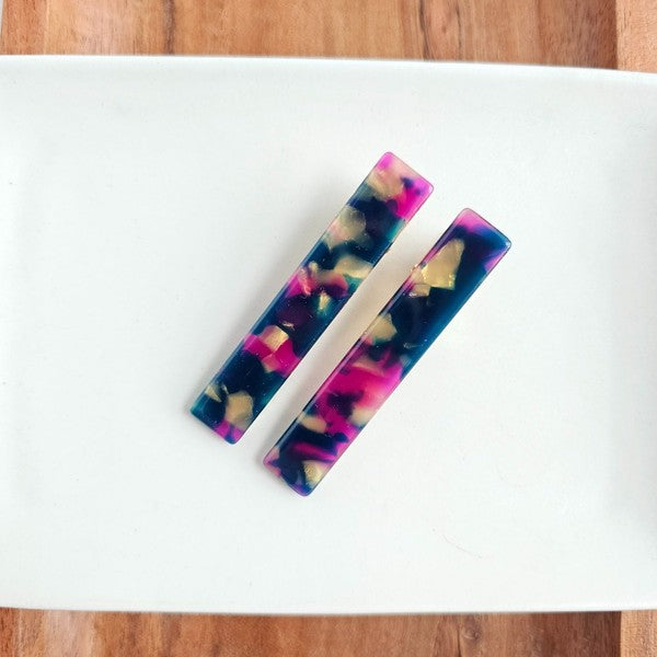 Eleanor Hair Clips in Navy Maroon - Set of 2